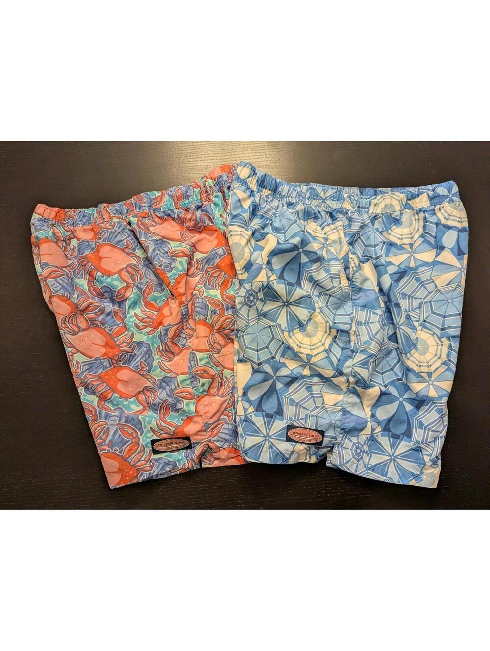 Vineyard Vines Swim Shorts Mens M Lot Blue Board Crab Umbrella Beach Surfing